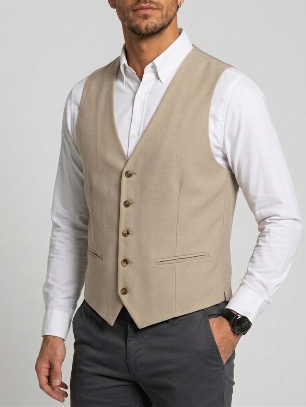 Men's LUCKY BRAND Khaki 5 Button Vest Size L